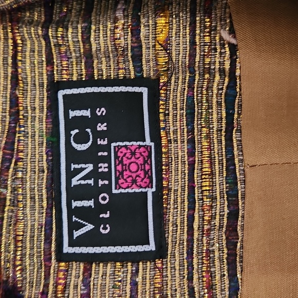 Vintage Gold Striped Vinci 100% Silk Blazer Jacket 12 metallic shiny sport coat - Picture 3 of 5